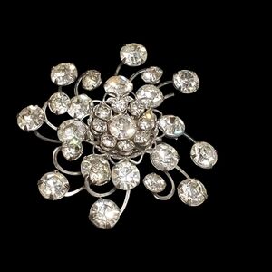 Crystal Burst Brooch Clear Rhinestone Floral Pin
